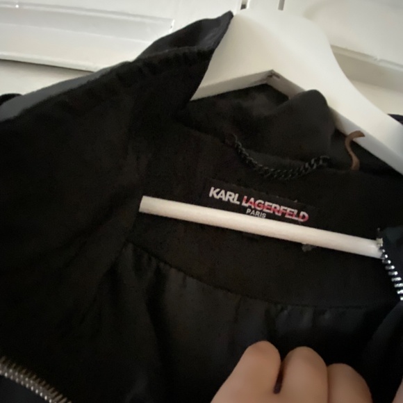 KARL LAGERFELD PARIS BLACK PARKA JACKET WITH HOODIE AUTHENTIC LARGE - Picture 7 of 14